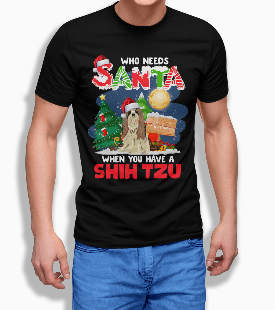 Santa Shih Tzu Merry Christmas Tree Moon Holiday Shirt